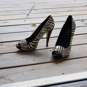 Aldo opened toe zebra print heels
